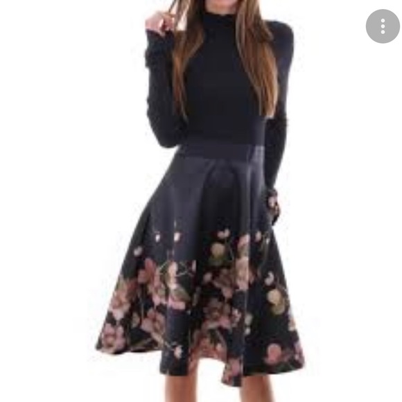 Ted Baker Seema Arboretum Knitted Bodice Floral Dress Navy Sz 4 - Picture 3 of 8